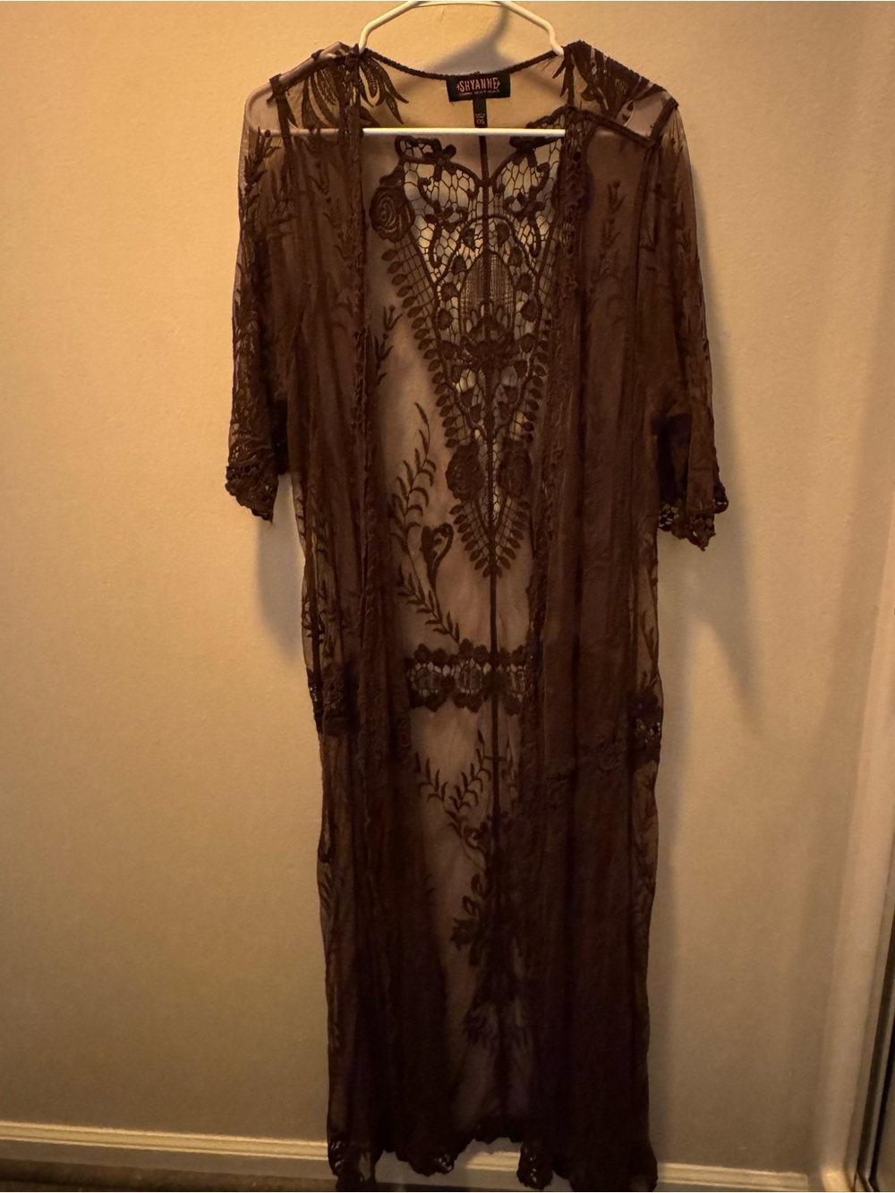 Shyanne Brown Sheer Embroidered Lace Robe